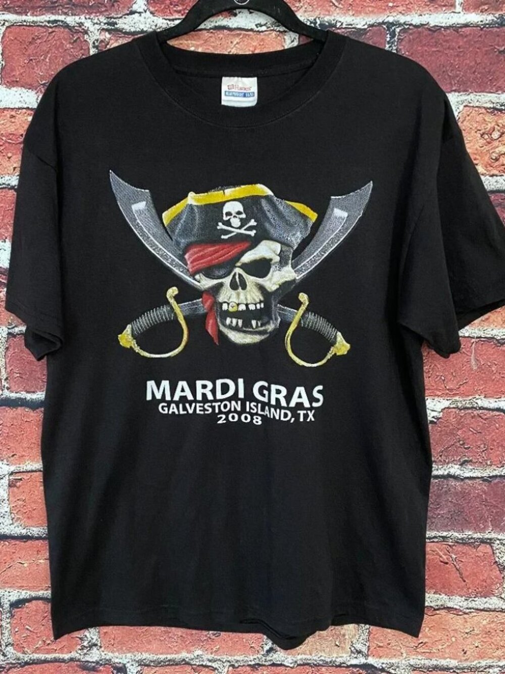 Mardi Gras Galveston Island TX 2008 T-Shirt Men Size L Hanes Heavyweight